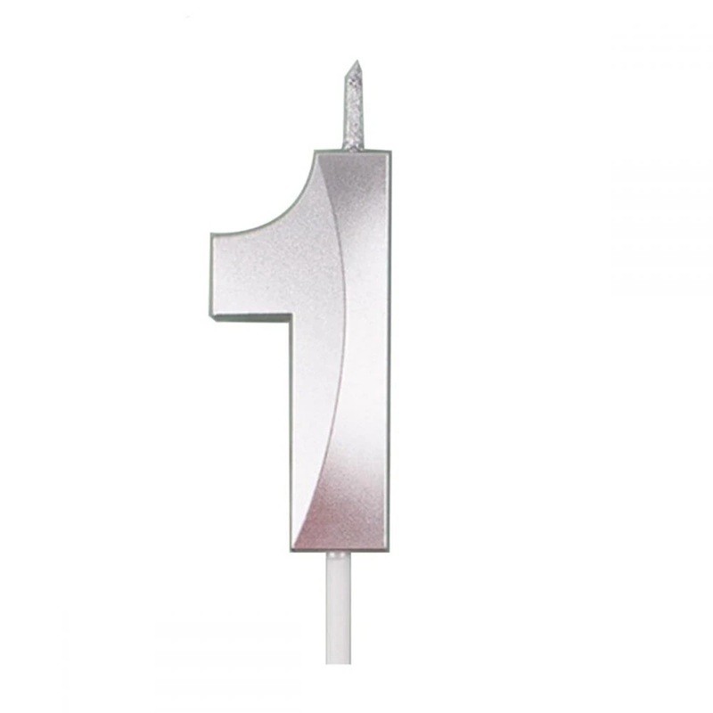 diamond-number-candle-5cm-3-4cm-silver-number-1-68fb967a87eb0 Lumanare Cifra 1, Embo, Model Diamond, 5 x 3.4 cm, Argintiu - imagine 1