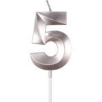 Lumanare Cifra 5, Embo, Model Diamond, 5 x 3.4 cm, Argintiu