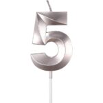 Lumanare Cifra 5, Embo, Model Diamond, 5 x 3.4 cm, Argintiu