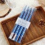 Set 4 Lumanari pentru Masa, Cina, Decor, Embo, Model Rasucit, Lungime 25 cm, Albastru