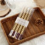 Set 4 Lumanari pentru Masa, Cina, Decor, Embo, Model Rasucit, Lungime 25 cm, Auriu