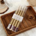 Set 4 Lumanari pentru Masa, Cina, Decor, Embo, Model Rasucit, Lungime 25 cm, Auriu