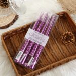 Set 4 Lumanari pentru Masa, Cina, Decor, Embo, Model Rasucit, Lungime 25 cm, Mov