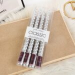 Set 4 Lumanari pentru Masa, Cina, Decor, Embo, Model Rasucit, Lungime 25 cm, Argintiu