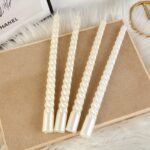 Set 4 Lumanari pentru Masa, Cina, Decor, Embo, Model Rasucit, Lungime 25 cm, Alb