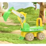 Excavator pentru Copii, Embo, 1-3 Ani, Greutate Portanta 30 kg, Muzica si Lumini, Rotatie 360 Grade, 45 x 31 x 35 cm, 4 Roti, Verde - imagine 3