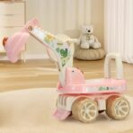 Excavator pentru Copii, Embo, 1-3 Ani, Greutate Portanta 30 kg, Muzica si Lumini, Rotatie 360 Grade, 45 x 31 x 35 cm, 4 Roti, Roz - imagine 4