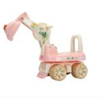 Excavator pentru Copii, Embo, 1-3 Ani, Greutate Portanta 30 kg, Muzica si Lumini, Rotatie 360 Grade, 45 x 31 x 35 cm, 4 Roti, Roz