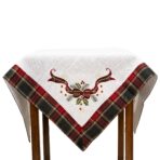 Fata de Masa Embo, Material In Brodat, cu Motive Fundita de Craciun, 85x85 cm, alba
