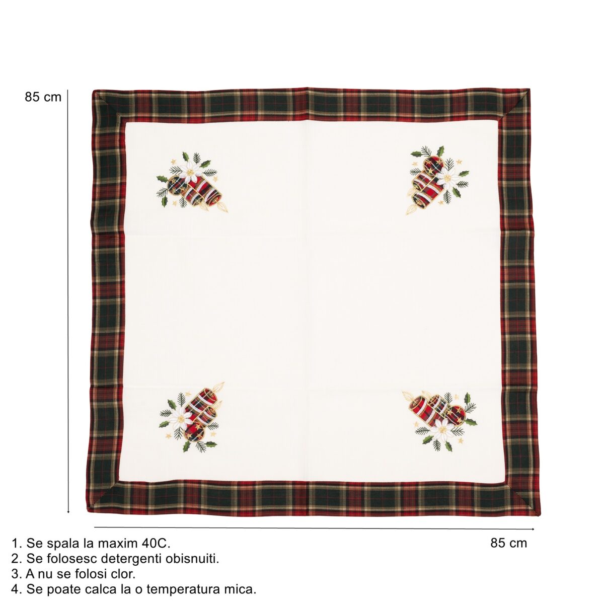 Fata de Masa Embo, Material In Brodat, cu Motive de Craciun Lumanari, 85 x 85 cm, Alb - imagine 2