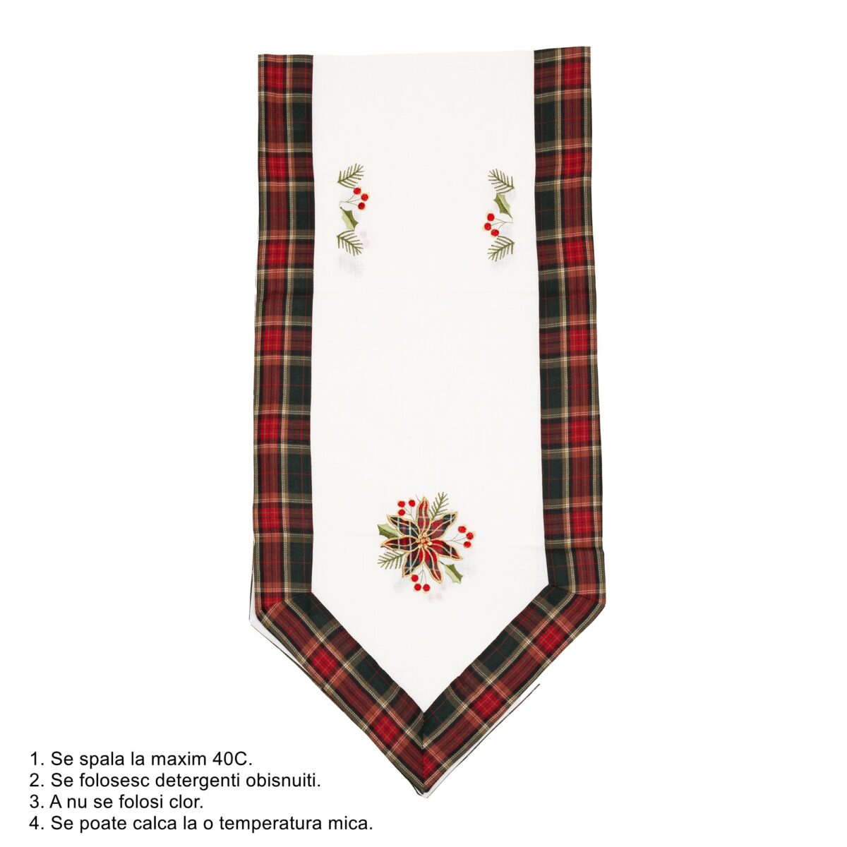 Fata de Masa Embo, Material In Brodat, cu Motive Florale de Craciun, 180 x 40 cm, Alb - imagine 2