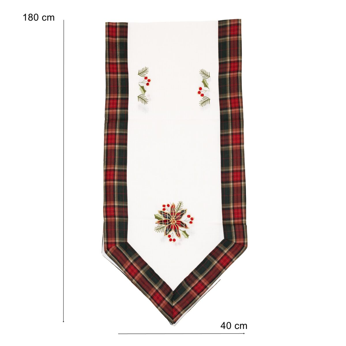 Fata de Masa Embo, Material In Brodat, cu Motive Florale de Craciun, 180 x 40 cm, Alb - imagine 3