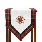 Fata de Masa Embo, Material In Brodat, cu Motive Florale de Craciun, 180 x 40 cm, Alb