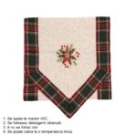 Fata de Masa Embo, Material In Brodat, cu Motive Florale de Craciun, 180 x 40 cm, Crem - imagine 2