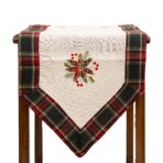 Fata de Masa Embo, Material In Brodat, cu Motive Florale de Craciun, 180 x 40 cm, Crem