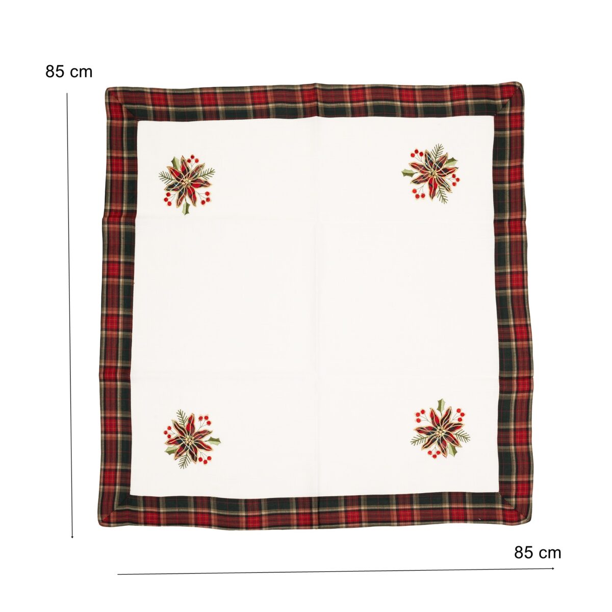 Fata de Masa Embo, Material In Brodat, cu Motive Florale de Craciun, 85 x 85 cm, Alb - imagine 2