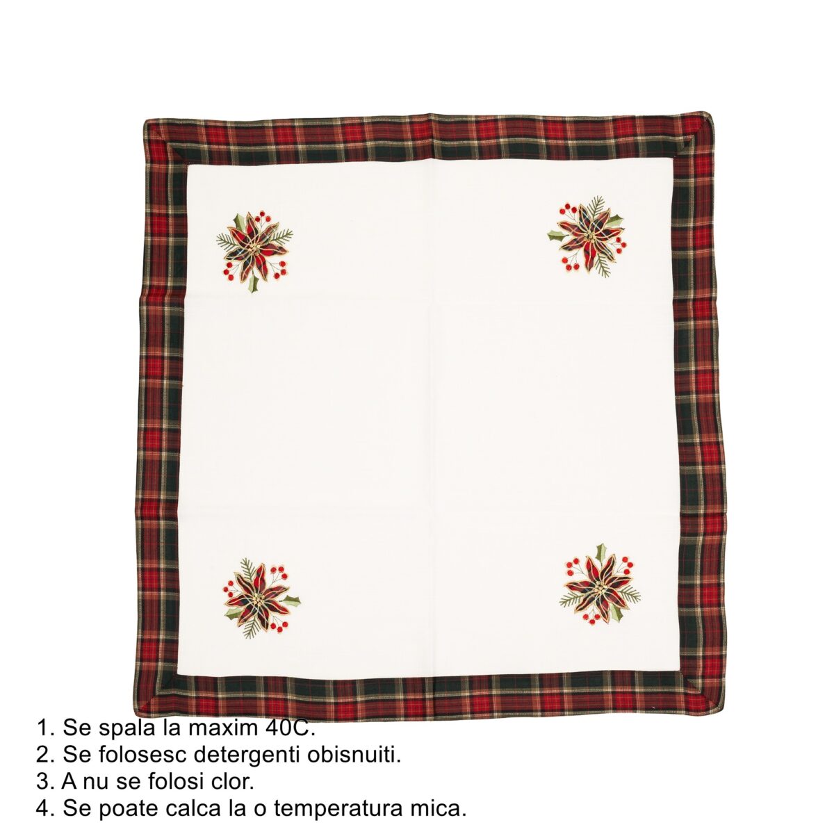 Fata de Masa Embo, Material In Brodat, cu Motive Florale de Craciun, 85 x 85 cm, Alb - imagine 3