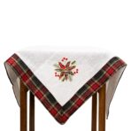 Fata de Masa Embo, Material In Brodat, cu Motive Florale de Craciun, 85 x 85 cm, Alb
