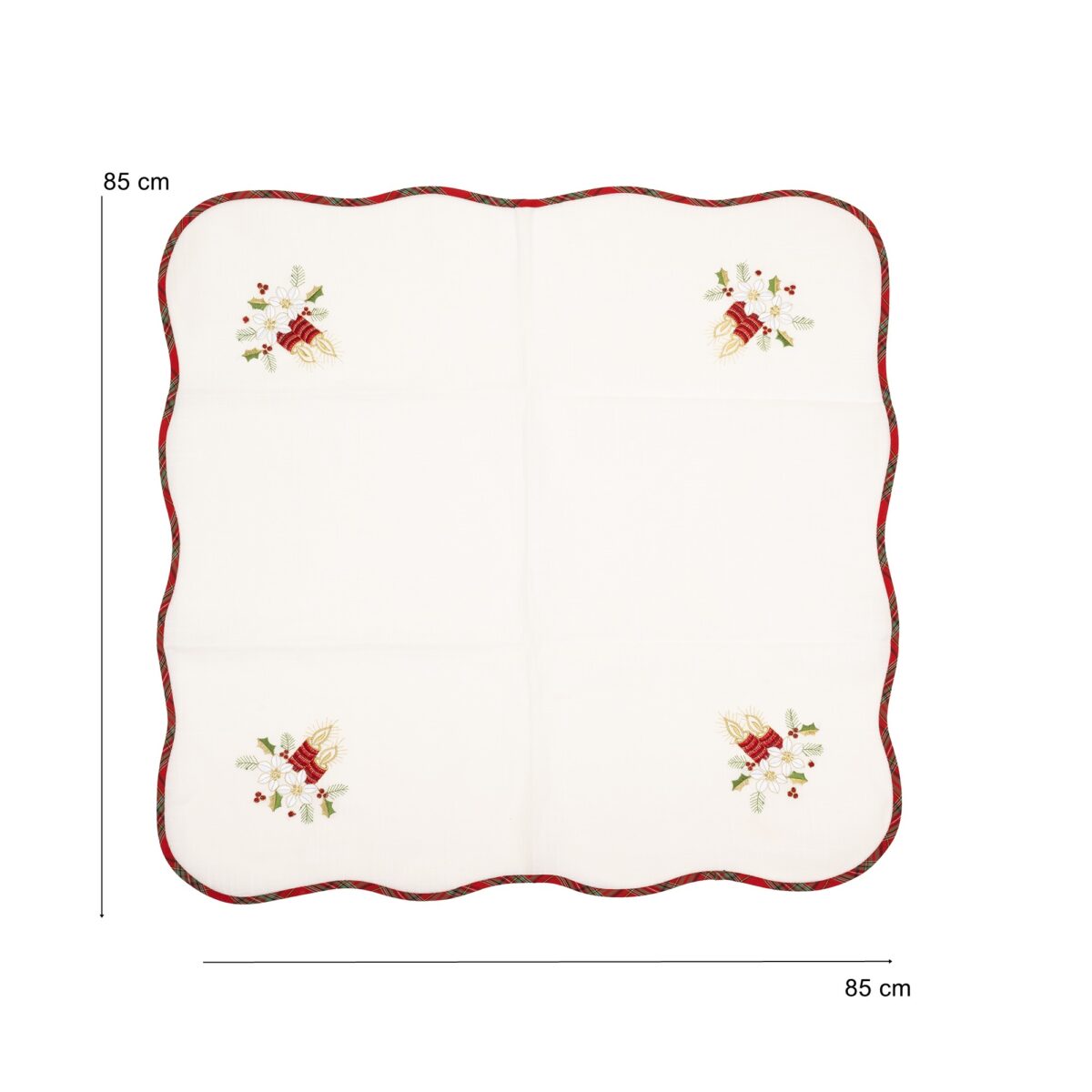 Fata de Masa Embo, Material In Brodat, cu Motive Florale de Craciun si Lumanari, 85 x 85 cm, Alb - imagine 2