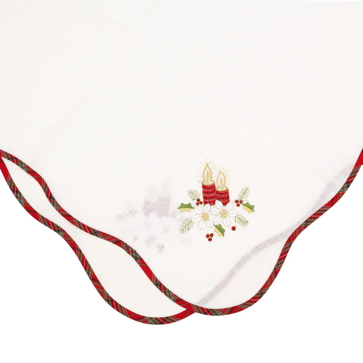 Fata de Masa Embo, Material In Brodat, cu Motive Florale de Craciun si Lumanari, 85 x 85 cm, Alb - imagine 5