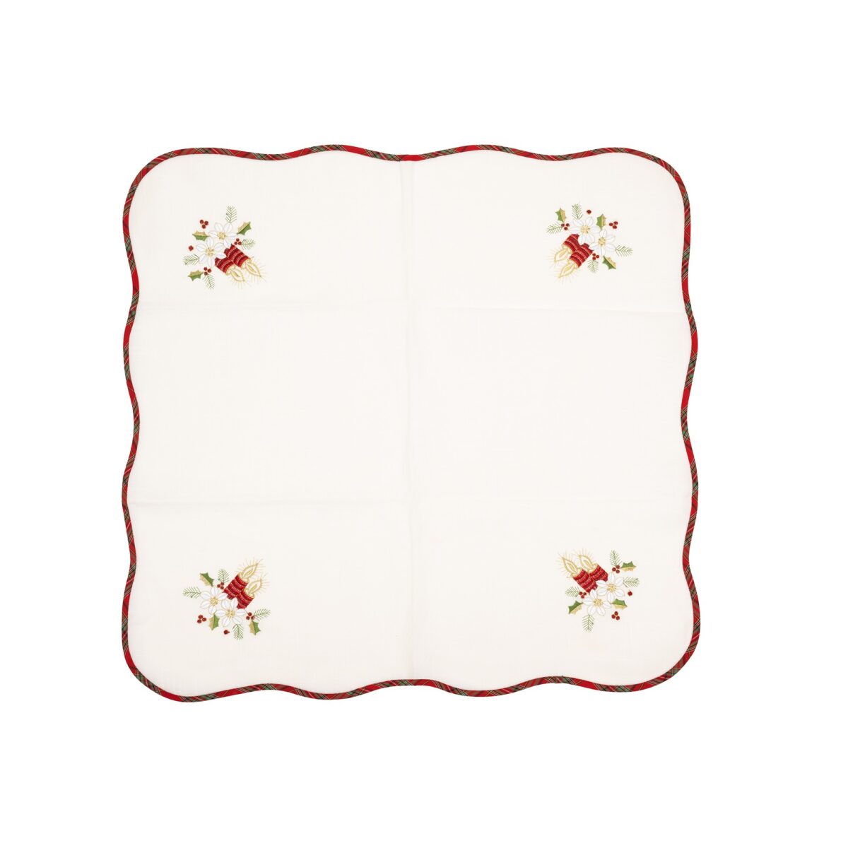 Fata de Masa Embo, Material In Brodat, cu Motive Florale de Craciun si Lumanari, 85 x 85 cm, Alb - imagine 6