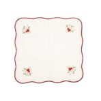 Fata de Masa Embo, Material In Brodat, cu Motive Florale de Craciun si Lumanari, 85 x 85 cm, Alb - imagine 6