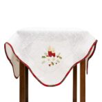Fata de Masa Embo, Material In Brodat, cu Motive Florale de Craciun si Lumanari, 85 x 85 cm, Alb