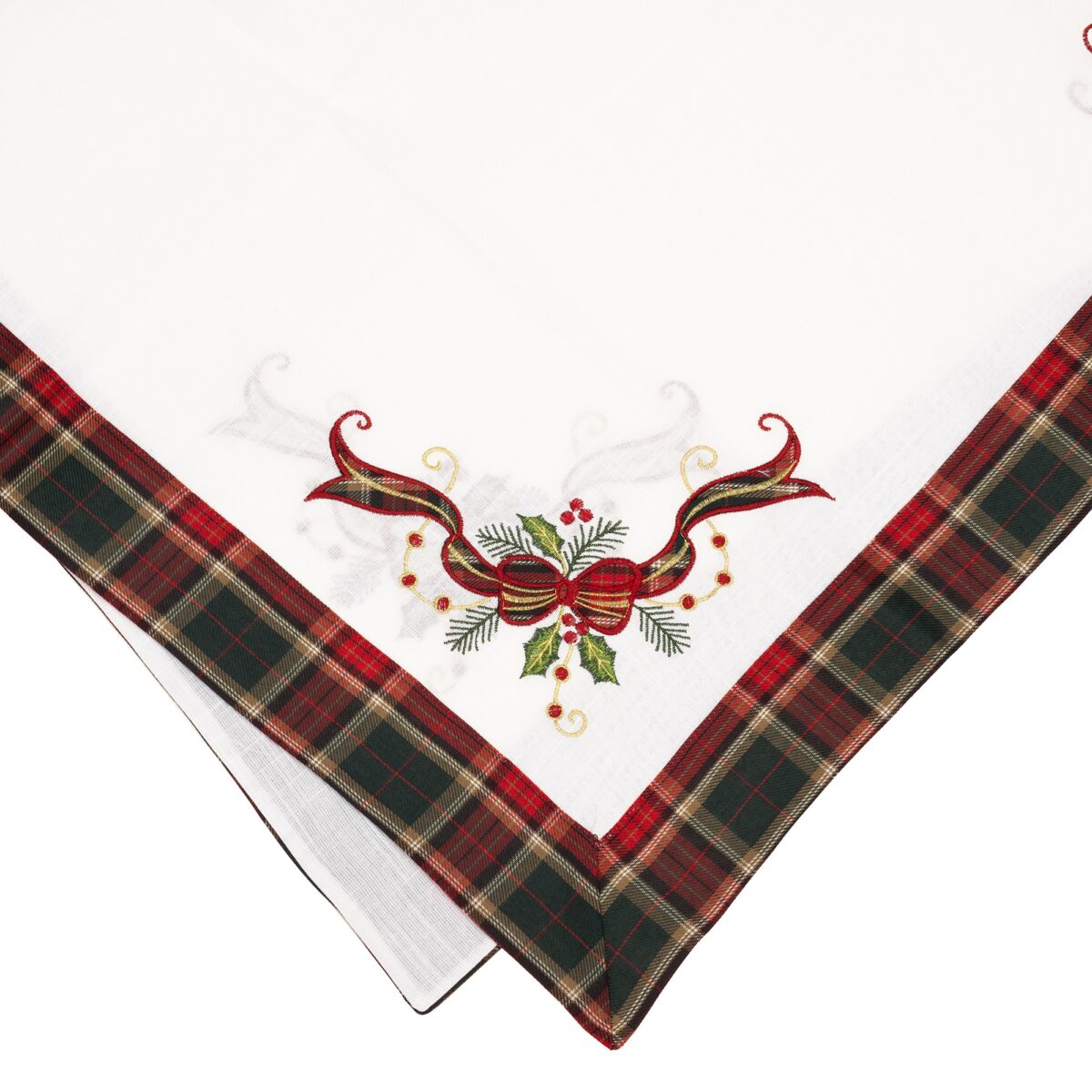 Fata de Masa Embo, Material In Brodat, cu Motive Fundita de Craciun, 85x85 cm, alba - imagine 5