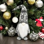Figurina Decorativa, Pentru Craciun, Embo, Spiridus, Omul Padurii cu Barba Lunga, Inaltime 47 cm, Gri - imagine 5