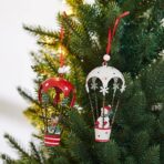 Figurina pentru Brad de Craciun, Embo, Model Om de Zapada in Balon cu Aer Cald, Ornament pentru Brad, din Metal, 11 x 5.5 x 5.5 cm, Alb - imagine 6