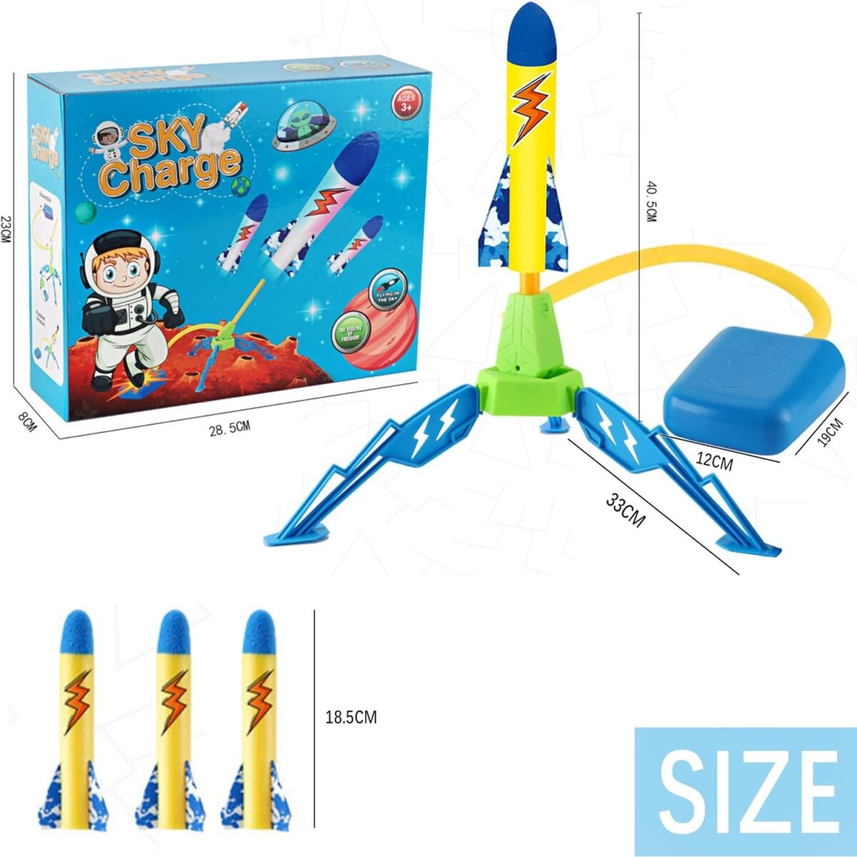 Jucarie pentru Copii, Embo, Lansator de Rachete cu Piciorul, un Singur Lansator, 3 Rachete cu Lumini, 40.5 cm Inaltime, Multicolor - imagine 5