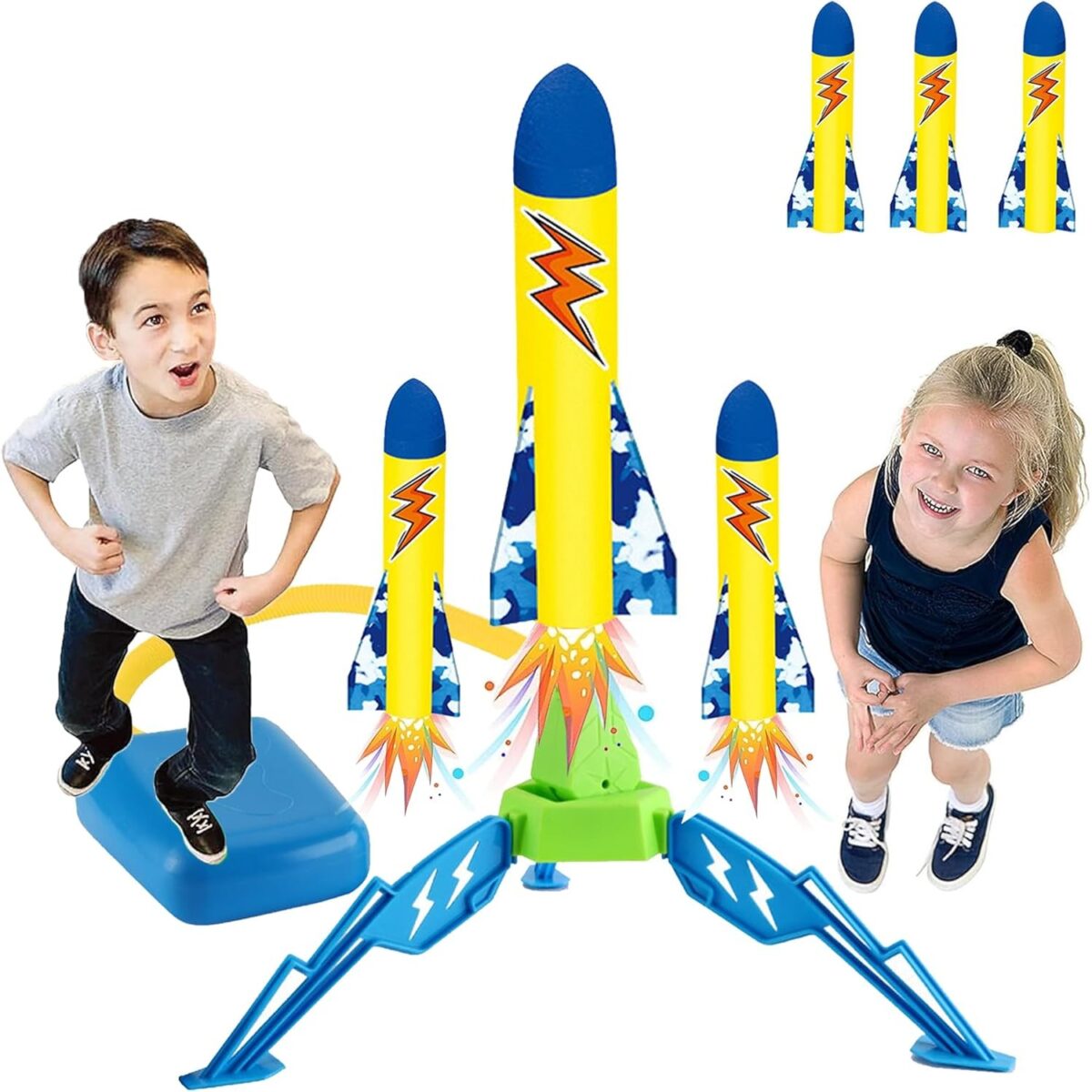 Jucarie pentru Copii, Embo, Lansator de Rachete cu Piciorul, un Singur Lansator, 3 Rachete cu Lumini, 40.5 cm Inaltime, Multicolor - imagine 10