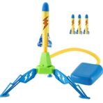 Jucarie pentru Copii, Embo, Lansator de Rachete cu Piciorul, un Singur Lansator, 3 Rachete cu Lumini, 40.5 cm Inaltime, Multicolor
