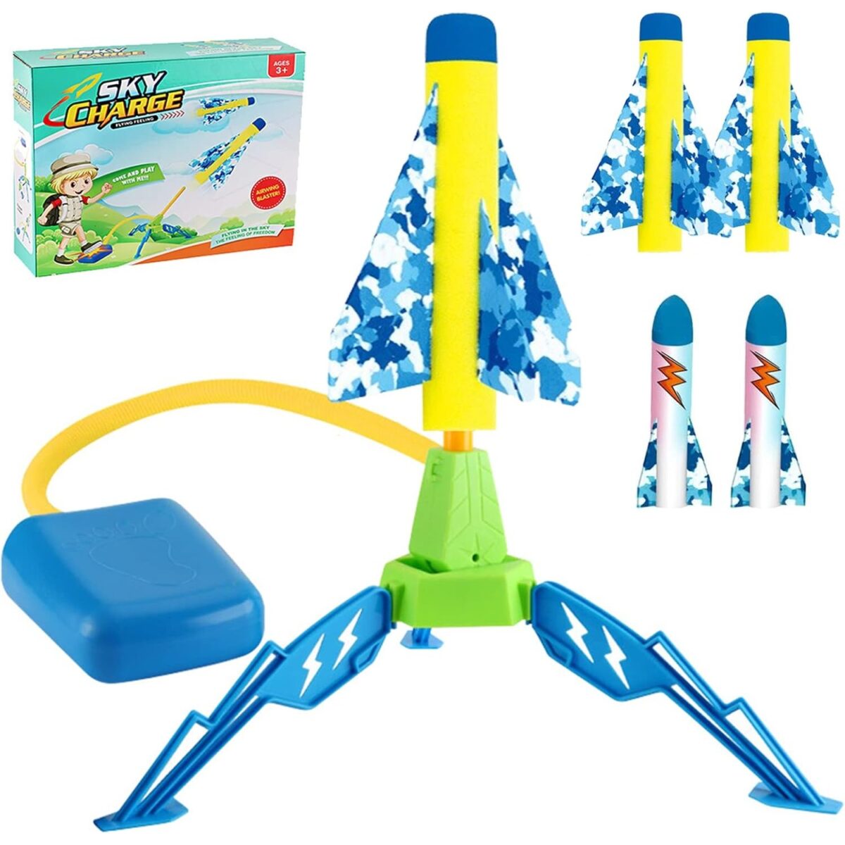 Jucarie pentru Copii, Embo, Lansator de Rachete cu Piciorul, un Singur Lansator, 4 Rachete Fara Lumini, 40.5 cm Inaltime, Multicolor - imagine 3