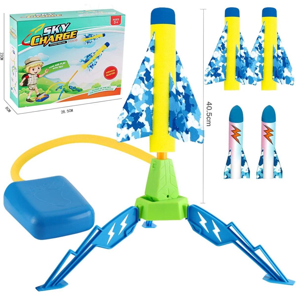 Jucarie pentru Copii, Embo, Lansator de Rachete cu Piciorul, un Singur Lansator, 4 Rachete Fara Lumini, 40.5 cm Inaltime, Multicolor - imagine 6
