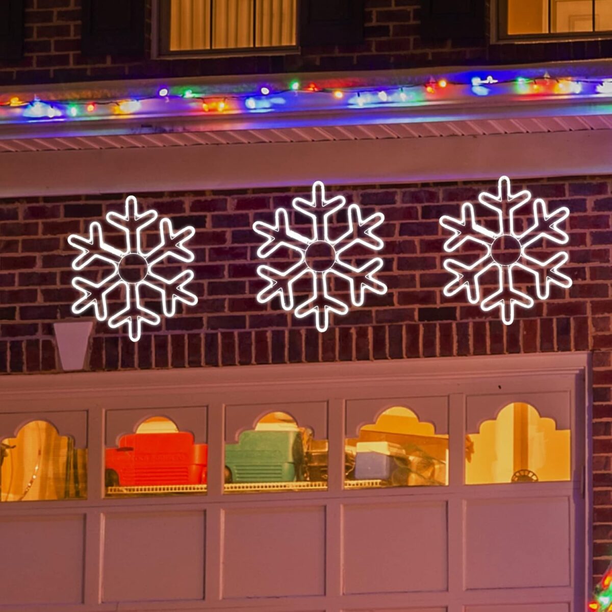 Fulg de Nea Luminos, Embo, 96 Led, cu Joc de Lumini, Transformator Inclus, 50x50 cm, Alb, Lumini Multicolore - imagine 4