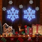 Fulg de Nea Luminos, Embo, 96 Led, cu Joc de Lumini, Transformator Inclus, 50x50 cm, Alb, Lumini Multicolore - imagine 9