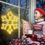 Fulg de Nea Luminos, Embo, 96 Led, cu Joc de Lumini, Transformator Inclus, 50x50 cm, Alb, Lumini Multicolore - imagine 11