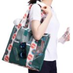 Geanta de Plaja, Embo, din Plasa Transparenta, Imprimeu Boom, 43 x 10 x 33 cm, Model pentru Umar, Lungime Inferioara 33 cm, Verde - imagine 4