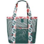 Geanta de Plaja, Embo, din Plasa Transparenta, Imprimeu Boom, 43 x 10 x 33 cm, Model pentru Umar, Lungime Inferioara 33 cm, Verde