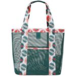 Geanta de Plaja, Embo, din Plasa Transparenta, Imprimeu Boom, 43 x 10 x 33 cm, Model pentru Umar, Lungime Inferioara 33 cm, Verde