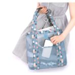 Geanta de Plaja, Embo, din Plasa Transparenta, Imprimeu Floral, 43 x 10 x 33 cm, Model pentru Umar, Lungime Inferioara 33 cm, Albastru - imagine 4