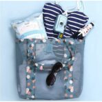 Geanta de Plaja, Embo, din Plasa Transparenta, Imprimeu Floral, 43 x 10 x 33 cm, Model pentru Umar, Lungime Inferioara 33 cm, Albastru - imagine 8