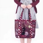 Geanta de Plaja, Embo, din Plasa Transparenta, Imprimeu Floral, 43 x 10 x 33 cm, Model pentru Umar, Lungime Inferioara 33 cm, Burgundy - imagine 3