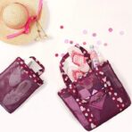 Geanta de Plaja, Embo, din Plasa Transparenta, Imprimeu Floral, 43 x 10 x 33 cm, Model pentru Umar, Lungime Inferioara 33 cm, Burgundy - imagine 4