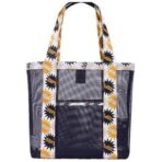 Geanta de Plaja, Embo, din Plasa Transparenta, Imprimeu Oops, 43 x 10 x 33 cm, Model pentru Umar, Lungime Inferioara 33 cm, Negru