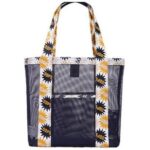 Geanta de Plaja, Embo, din Plasa Transparenta, Imprimeu Oops, 43 x 10 x 33 cm, Model pentru Umar, Lungime Inferioara 33 cm, Negru