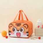 Geantă Frigorifică, Embo, cu Desene Animat 3D, Portabilă pentru Copii, de Prânz, din Pânză Oxford, 27.5x18x20 cm, Model Tigru, Portocaliu - imagine 3