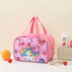 Geantă Frigorifică, Embo, cu Desene Animat 3D, Portabilă pentru Copii, de Prânz, din Pânză Oxford, 27.5x18x20 cm, Model Unicorn, Roz - imagine 3