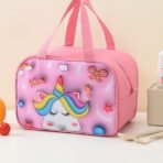 Geantă Frigorifică, Embo, cu Desene Animat 3D, Portabilă pentru Copii, de Prânz, din Pânză Oxford, 27.5x18x20 cm, Model Unicorn, Roz - imagine 9